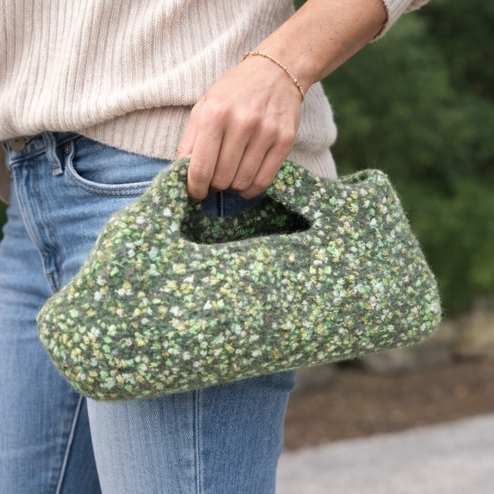 Green Yellow Cream Handmade Felt Bag Purse Soft Art Deco Bohemian festival